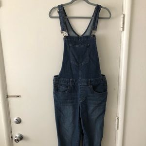 Dark denim overalls